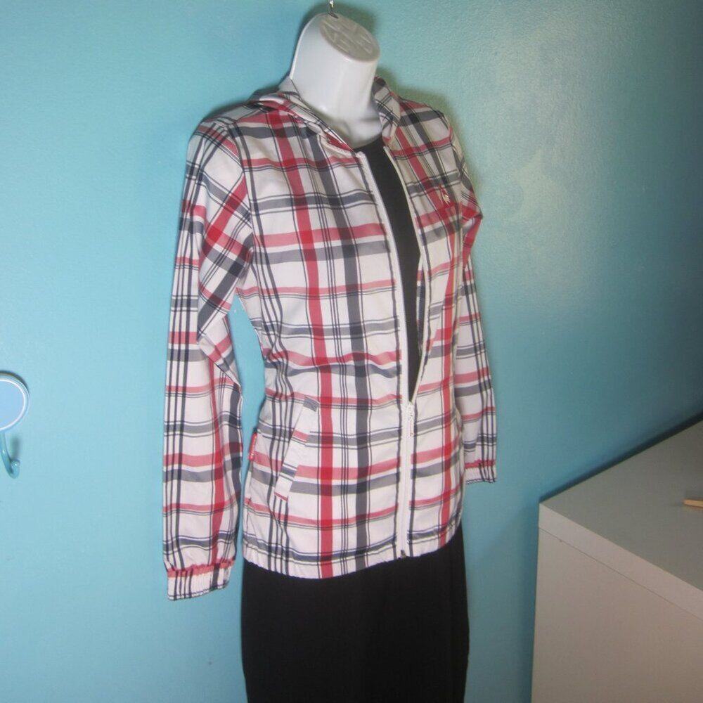 Le Coq Sportif Golf Full Zip Jacket Womens M White Red Gray Plaid Lightweight